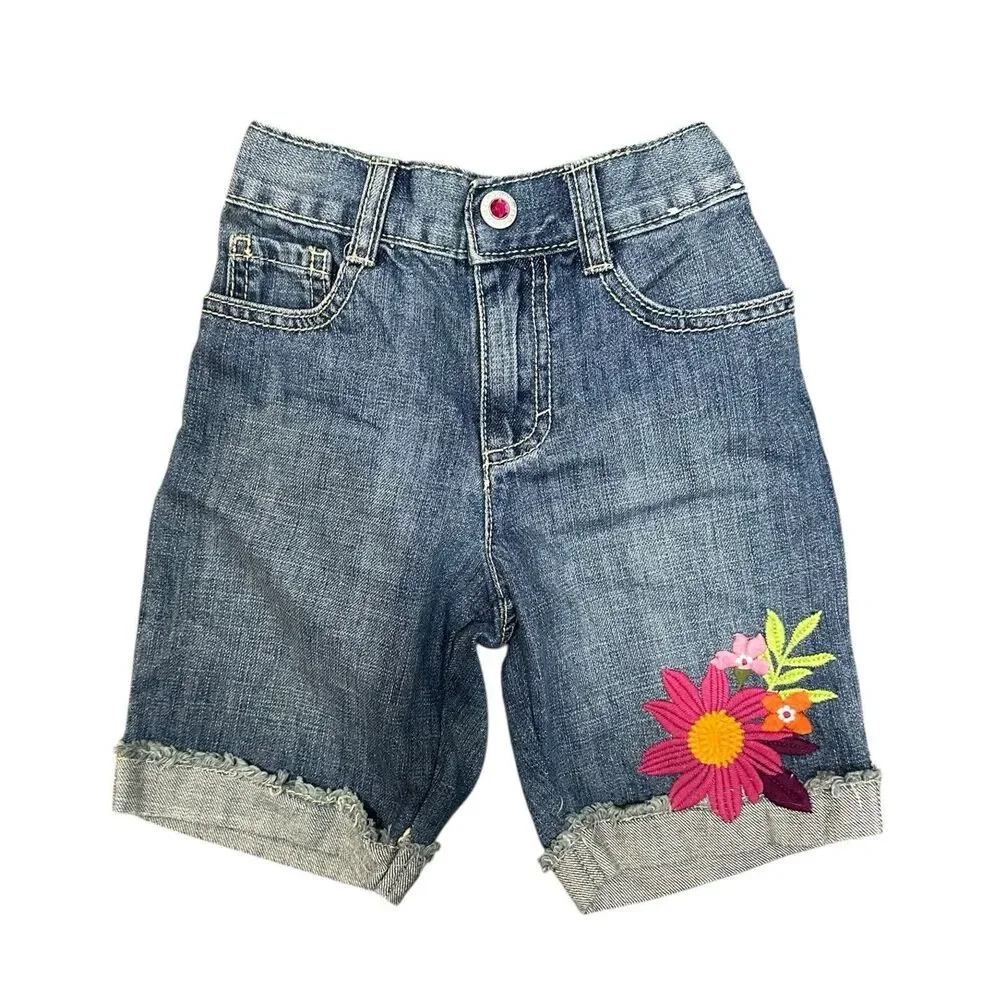 Gymboree Girls Size‎ 6 2013 Summer Embroidered Floral Bermuda Shorts Denim